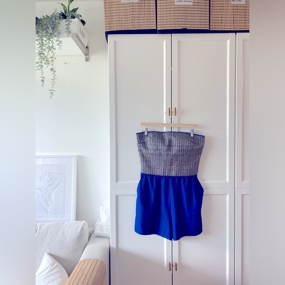 Blue and Silver Embroidered Mini Strapless Romper - Picture 2 of 10